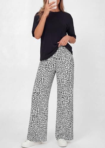 PRETTYGARDEN Women 2 piece Sets Summer Spring Short Sleeve Tops Leopard Flowy Beach Boho Pants Casual Business Work Cute Pj Lounge Sets Comfy Clothing Travel Vacation Outfits (Black Stone,S) - Thumbnail 3