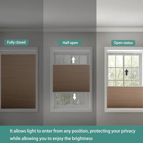 Changshade Top Down Bottom Up Blackout Cellular Shades, Cordless Honeycomb Blinds for Windows, Light Blocking & Total Privacy for Day Sleepers,Light Brown,34" W*72" H - Thumbnail 2