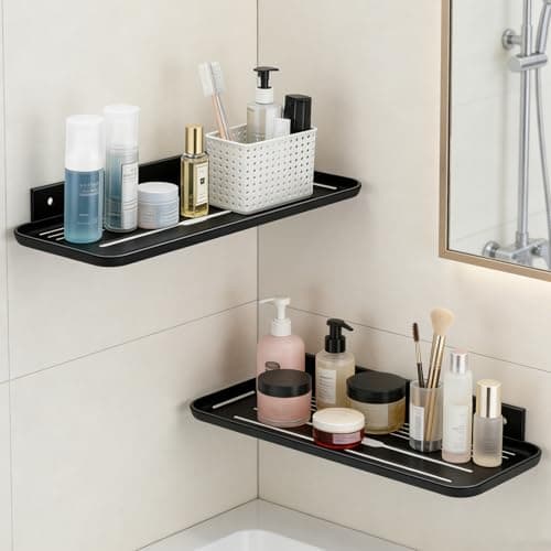 ACEXINYAN Wall Mounted Floating Shelf, Self Adhesive Shelf, No Drill Adhesive Wall Shelf, Floating Shelves Damage-Free Expand Walls Space for Living Room Kitchen Bathroom (2, Black) - Image 1