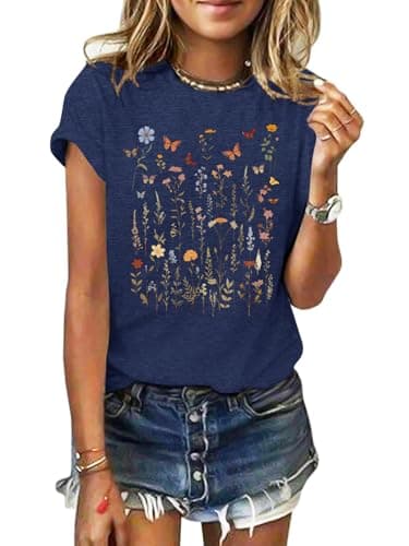 GEMLON Womens Graphic Tops Wild Flower Short Sleeve T Shirts Summer Graphic Floral Tees Shirts for Teen Girls - Image 1