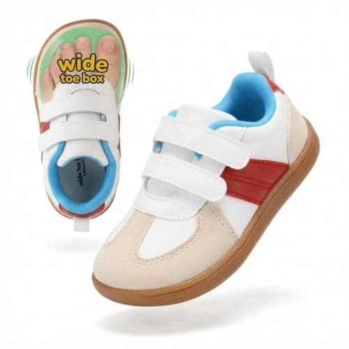 WIDE TOE BOX Toddler Shoes Boys Girls Sneakers Zero Drop Wide Barefoot Shoes Lightweight First Walking Tennis Shoe for Preschool School Daycare Classic Blue Red Toddler Size 6 - Image 1