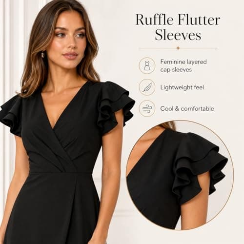 BTBII Women's Black Formal Dresses V Neck Midi Dress Church Dresses for Wedding Cocktail Party Birthday Summer - Thumbnail 5