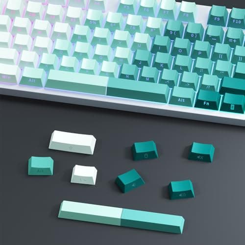 AKepopery Gradient Keycap Side-Print Shine-Through PBT Keycaps, 121 Keys Cherry Profile, Transparent Spacebar Strip, for MX Switches, for Keyboards with LED Facing South (Gradient Green) - Thumbnail 3