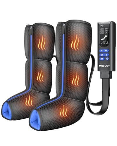 Air Compression Leg Massager with Heat : MUSUGY Sequential Foot and Calf Massager for Circulation and Pain Relief, with 9 Intensity, 6 Modes, 3 Heat - for Mom, Dad, Standing Jobs & Daily Relaxation - Image 1