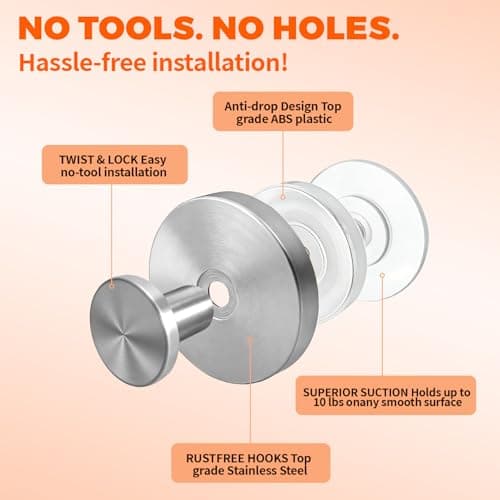 2026 Upgraded Drill-Free Suction Cup Hooks, Stainless Steel Suction Cup Hooks for Shower, Mirror, Wall, Bathroom, Glass, Hanging Towels - 4 Pack - Thumbnail 2