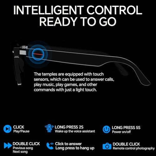 SZXWL Bluetooth Smart Glasses with Camera for Sports/Cycling/Running, Bone-Conduction Music Glasses, Hands-Free Call, Intelligent Voice Navigation (Anti-Blue Light Glasses) - Thumbnail 6