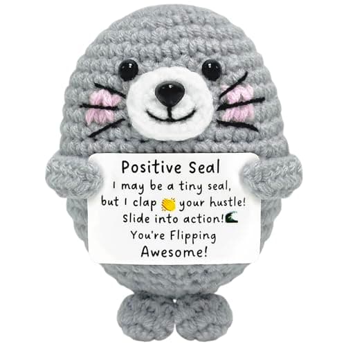 Inspirational Gifts for Women Men Teen - Handmade Emotional Support Crochet Seal, Positive Graduation Thanksgiving Gift, Cute Mini Stress Relief Desk Decor for Friend Coworker Her Him