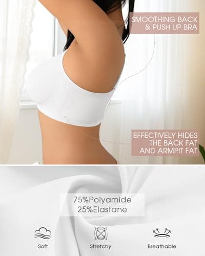 LIIJOO Seamless Wireless Full Coverage Women Bra • Jelly Band Lift • Cross-Back Option • Wide Strap • Breathable Stretch • Everyday T-Shirt Comfort（Ivory, 3XL） - Thumbnail 4