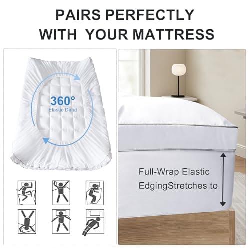 3 Inch Mattress Topper Full Size Breathable Filled Soft Fluffy Supportive for Back Pain Relief, Bed Mattress Pad Pillow Topper with Extra Thick Padded Protector for 8"-21" Deep Pocket - Thumbnail 4