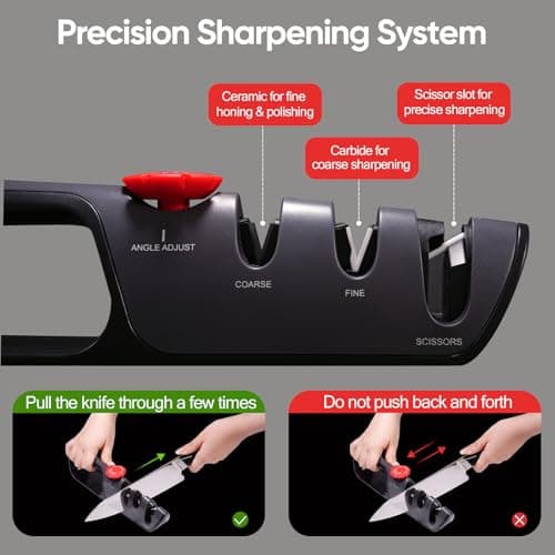 USELUCK Knife Sharpener, 6 Adjustable Sharpening Angles, Diamond-Coated Ceramic Stones for Kitchen, Professional & Pocket Knives - Coarse & Fine - Thumbnail 4