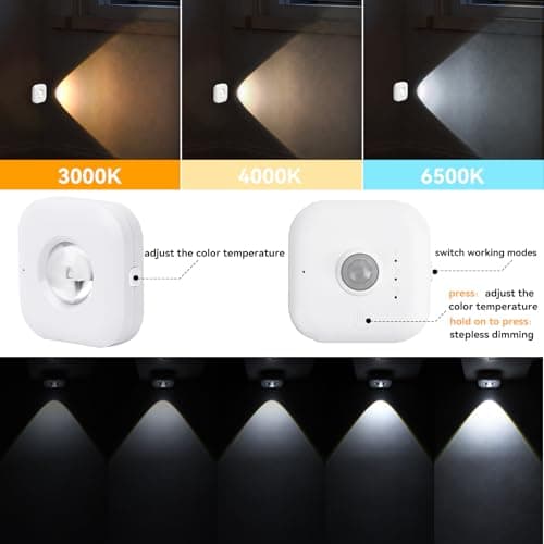 6 Pack Motion Sensor Stair Lights with 2 Independent Sensors-50FT Wall-Penetrating Remote & All Lights On Together,3CCT&Dimmable Night Lights,Wireless Stick On Lights for Hallway,Basement,Bathroom - Thumbnail 4