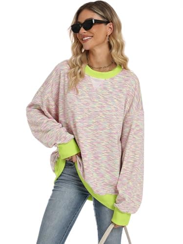 ANRABESS Women’s Striped Oversized Sweatshirts Crew Neck Long Sleeve Shirts Soft Color Block Pullover Top Fashion Clothing Medium - Thumbnail 3