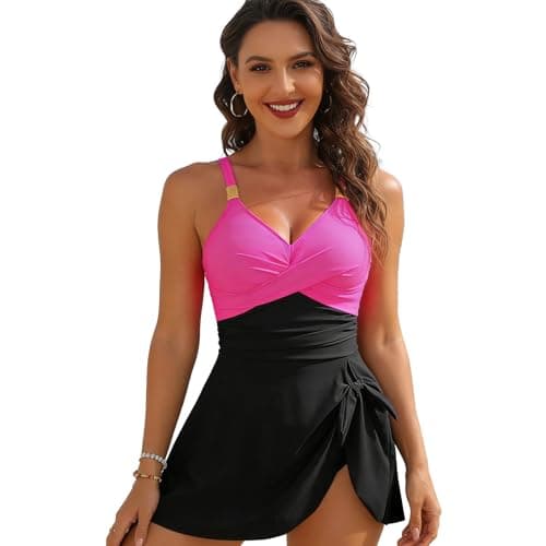 Bolsamila Womens One Piece Swimsuit Dress (US, Alpha, Small, Regular, Regular, Pinkblack) - Image 1