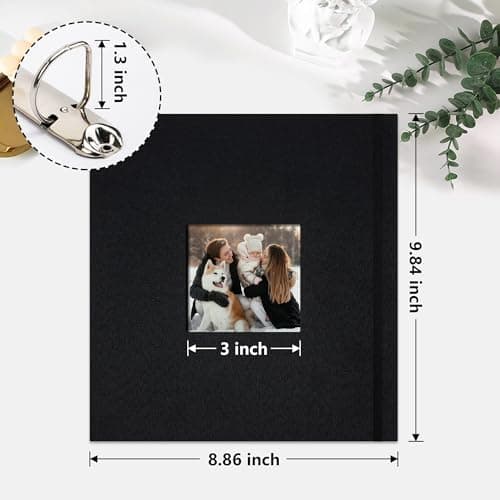 Vienrose Photo Album 4X6 60 Pockets, Linen Scrapbook Memory Book, 3 Ring Binder Album with 40 Writing Pages, and 20 Self-Adhesive Pages, Travel Family Wedding (Black) - Thumbnail 3