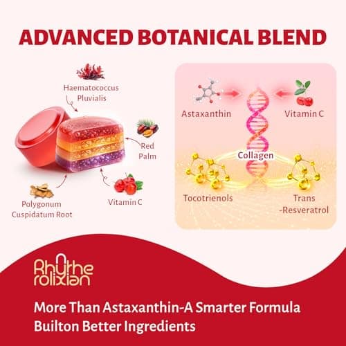 Astaxanthin Gummies – Astaxanthin Supplements with 12mg Per Gummy 24mg Max, Sugar Free Vegan Antioxidant with Vitamin C, Resveratrol & Tocotrienols – Supports Skin, Eye & Immune Health – 60 Count - Thumbnail 3