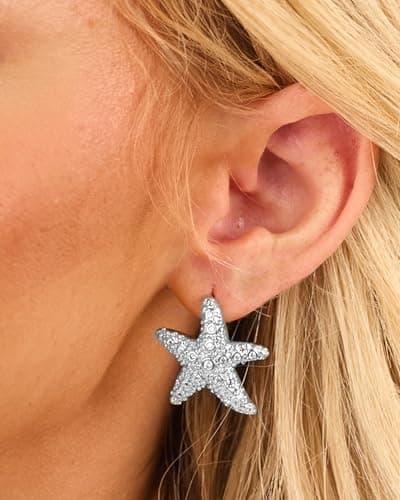 UANNEAU Silver Earrings for Women Trendy 14K Gold Plated Chunky Starfish Stud Earrings Hypoallergenic Lightweight Beach Earrings Jewelry - Thumbnail 2