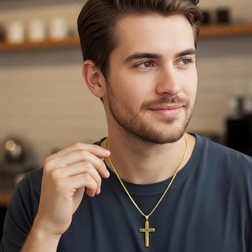 Jekvill Dainty 14K Gold Plated Cross Necklace for Women & Men - Waterproof Small Cross Pendant Necklace, Hypoallergenic Gold Cross Necklaces for Women, Faith Inspired Mens Cross Necklace rendy Faith Jewelry First Communion Gifts - Thumbnail 4