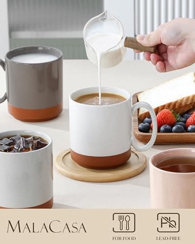 MALACASA 16oz Ceramic Coffee Mugs Set of 4, Stackable Coffee Cups with Straight-Sided Design, Mugs for Coffee, Latte, Tea, Hot Chocolate, Cappuccino and Cocoa, Microwave & Dishwasher Safe, Multicolor - Thumbnail 3