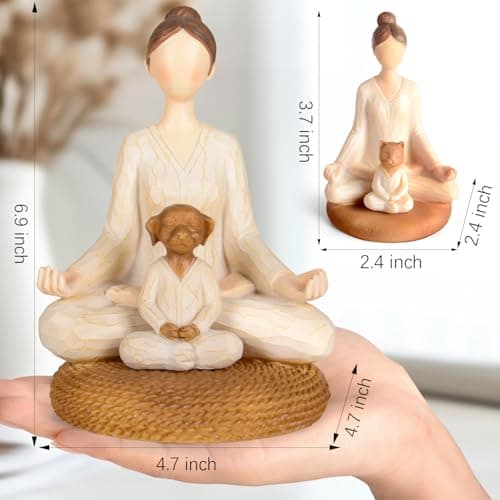 Vofstand Yoga Meditation Statue Gifts for Women - Mini Yoga Girl with Cat Dog Figurines Gift for Office Cute Relaxation Gifts for Yoga Lovers & Cat Dog Lover Resin Yoga Figurine Decor Table Ornament - Thumbnail 3