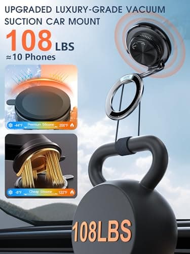 ETODBUWS Ultra-Thin Vacuum Magnetic Car Phone Holder for MagSafe[108+LBS Strongest Suction & 3000gf Strongest Magnetic],360°Adjustable Suction Cup Phone Mount for Car,Gym,Mirror,Men Women-Black - Thumbnail 3