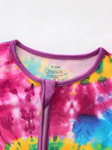 Joonberry Unisex Baby Bamboo Viscose Long Sleeve Romper, Cute Prints Zipper Footless Jumpsuit, Toddler One-Piece Outfits (Colorful Tie-Dye Print, 1-3M) - Thumbnail 3