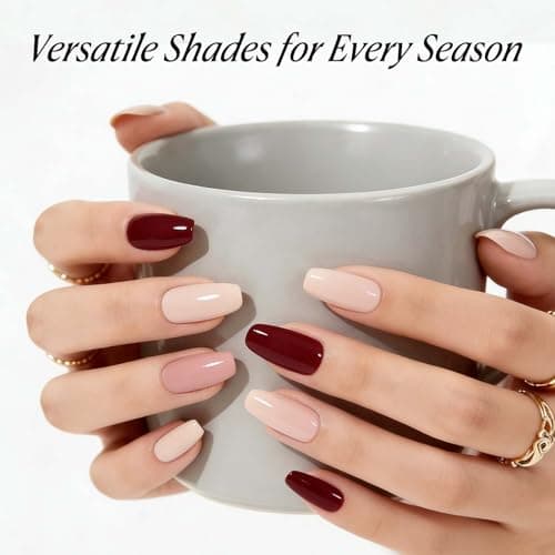 AZUREBEAUTY 6 Colors 15ml HEMA Free Gel Nail Polish Set, Same Color Bottles, Soak Off UV LED Gel Polish Kit Nail Art for DIY at Home Manicure Salon Gifts, Nude Pink Beige Burgundy Red - Thumbnail 4