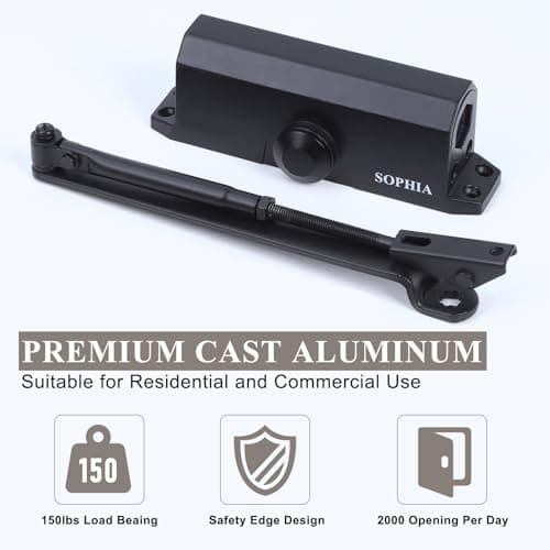 CypherCore Commercial Door Closer Grade 2, Automatic Auto Door Closer Heavy Duty, Hydraulic for Home Residential Adjustable Size 3, ADA & UL, Matte Black - SF700 - Thumbnail 5