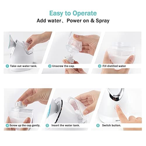 Facial Steamer EZBASICS Ionic Face Steamer for Home Facial, Warm Mist Humidifier Atomizer for Face Sauna Spa Sinuses Moisturizing, Unclogs Pores, Bonus Stainless Steel Skin Kit Blue - Thumbnail 5