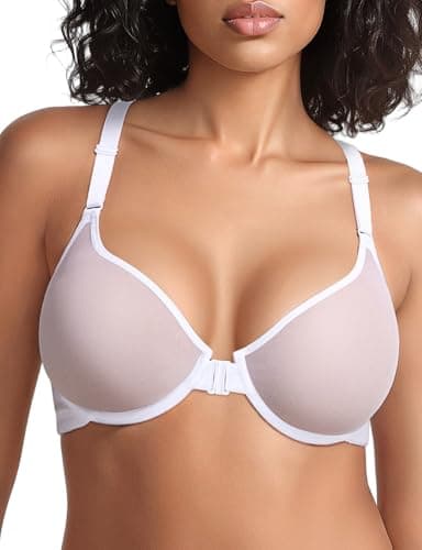 Upushall Women's Racerback Balconette Sexy Sheer Front Closure Plunge Bra