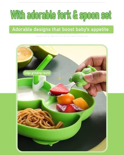 Ecrekhom Silicone Baby Feeding Set 5 Pcs, Weaning Supplies, Frog Baby Plates Baby Spoon & Fork, Baby Utensils Feeding Essentials - Thumbnail 4