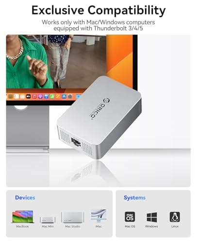 ORICO 10 Gigabit Ethernet Adapter, USB C to Ethernet Adapter, Only Compatible Thunderbolt 5/4/3/USB4, Multi-Rate Adaptive, Suitable for NAS/PC/Mac, Aluminum Housing with Cooling Fan 40Gbps Cable REA - Thumbnail 4