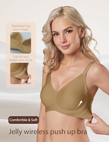 Tarbo Womens Seamless Push Up Bra Jelly Wireless T-Shirt Invisible Bras Comfort No Underwire Sleeping Back Smoothing Full Coverage Everyday Bra Dark Nude XL - Thumbnail 2
