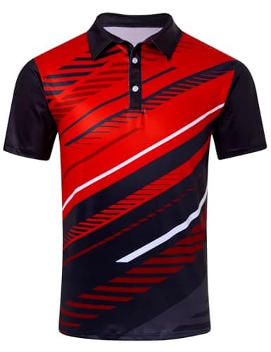 Seadodo Golf Shirts for Men Short Sleeve Dry Fit Moisture Wicking Performance Print Polo Shirt for Tennis Hiking Camping Geometric Red XXXL - Image 1