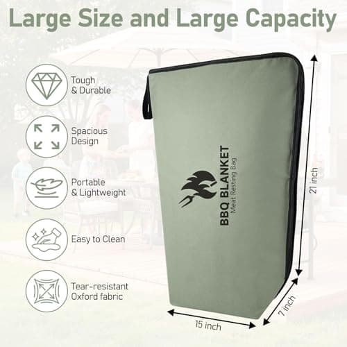 BANGIE BBQ Blanket for Resting Meat, Seamless Leakproof Smoker Bag, Insulated Meat Resting Bag for Large Brisket & Turkey, Grease-Resistant Smoker Accessories Gift for Men Dad Husband, 21in (Green) - Thumbnail 2
