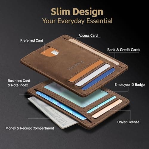 Espera Slim Minimalist Front Pocket Wallet for Men, RFID Blocking Credit Card Holder, Thin Travel ID Card Case, Gifts for Men - Thumbnail 4