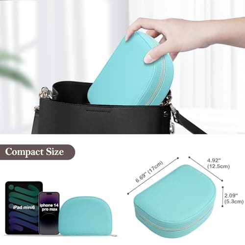 ProCase Travel Size Jewelry Box, Medium Portable Seashell-Shaped Jewelry Case, 2 Layer Jewelry Organizer in PU Leather for Women -Blue - Thumbnail 6