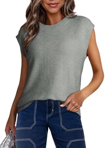 Dokotoo Sweaters for Women Spring Winter Fashion Casual Round Neck Sleeveless Ribbed Tank Tops for Women Lightweight Business Casual Shirts Loose Cable Knit Pullover Sweater Vest Womens Gray XX-Large - Image 1