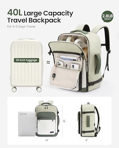 LOVEVOOK Travel Backpack for Women & Men, 40L Large Airline Approved Carry on Backpack for Travel, TSA Personal Item Travel Bag with 3 Packing Cubes, Waterproof Travel Essentials Bag fits 17" Laptop - Thumbnail 3