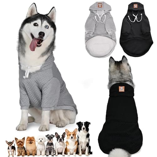 2 Pack Dog Hoodie for Medium Large Small Dogs, Soft Warm Dog Sweater Jackets Winter Fall Pet Hooded Clothes Custume Dogs Sweatshirt with Leash Hole and Pocket, Black ans Grey, ML - Image 1