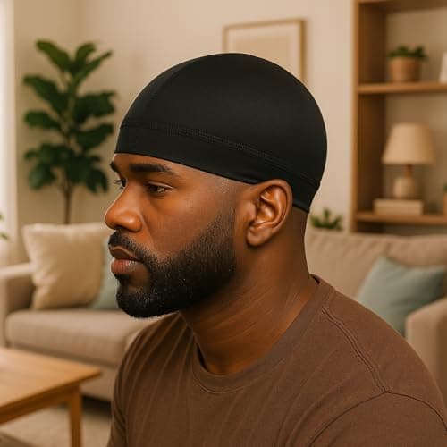 3PCS Silky Stocking Wave Caps, Compression Cap for Men Doo Rag, Award 1 Durag (Black) - Thumbnail 2
