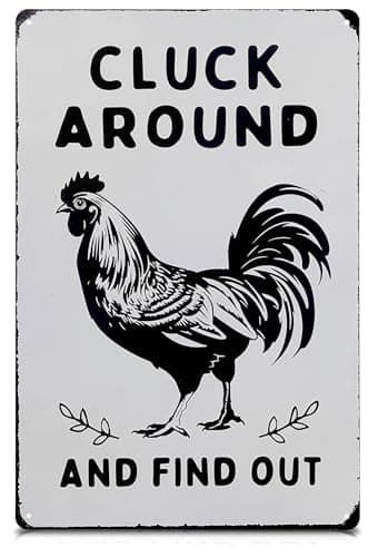 Cluck Around and Find Out Sign – 12 x 8 inch Funny Chicken Coop Signs for Outside, Metal Rooster Decor for Barn, Chicken Gifts for Women, Country Kitchen Decor and Farm Decorations for Indoor Use - Image 1