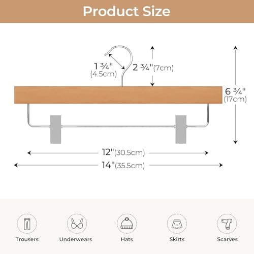 StorageWorks Pants Hangers with Clips, Wooden Clothes Hanger for Skirts, Jeans, Shorts, 10 Pack - Thumbnail 2