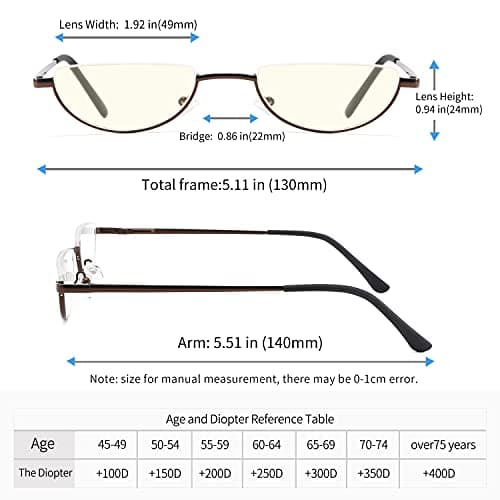 TOVEEN Half Lens Reading Glasses Blue Light Blocking, Half Moon Frame Semi Rim Spring Hinge Readers with Case for Men Women 3 Pack +1.75 - Thumbnail 3