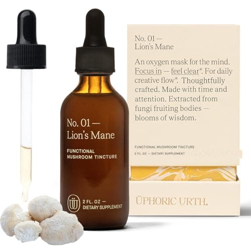 UPHORIC URTH Lions Mane Mushroom Extract Supplement - Double Extracted Fruiting Body Tincture, Liquid Drops, Hericium Erinaceus, Sustainably Grown, Vegan, Non-GMO, Gluten-Free, 2 fl oz, 60 Servings
