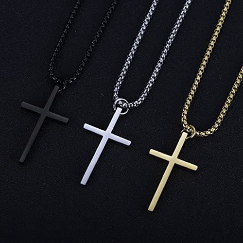 Rehoboth Cross Pendant Necklaces for Men Women Philippians 4:13 Bible Verse I Can Do All Things Stainless Steel Chain 16/20/24/28 Inchs (20 inchs,Black) - Thumbnail 4
