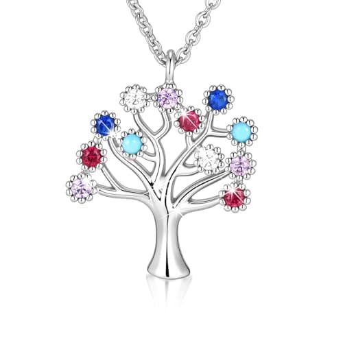 Juvux Tree of Life Pendant Necklace for Women - Colorful Cubic Zirconia Lightweight Charm Adjustable Chain Energy Jewelry Gift with Box for Mother Wife Grandma Daughter Mother Day Valentine Birthday