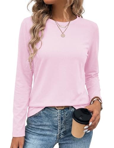 LaGracia Womens Long Sleeve Shirts Cotton Crewneck Long Sleeve T-Shirts Tops Basic Lightweight Soft Tee Shirts Spring Fall Outfits 2026 LightPink XL - Image 1