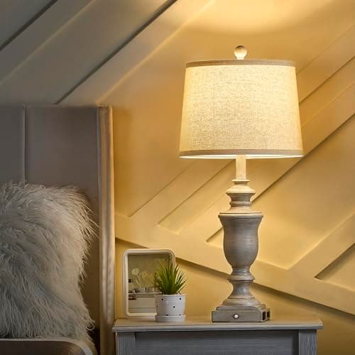 SAIWEYA 27.5" Set of 2 Farmhouse Table Lamps for Bedroom, 3 Way Dimmable Bedside Lamp with 2 USB +AC Outlet Nightstand Lamps for Living Room Resin Rustic Touch Lamps - Thumbnail 6