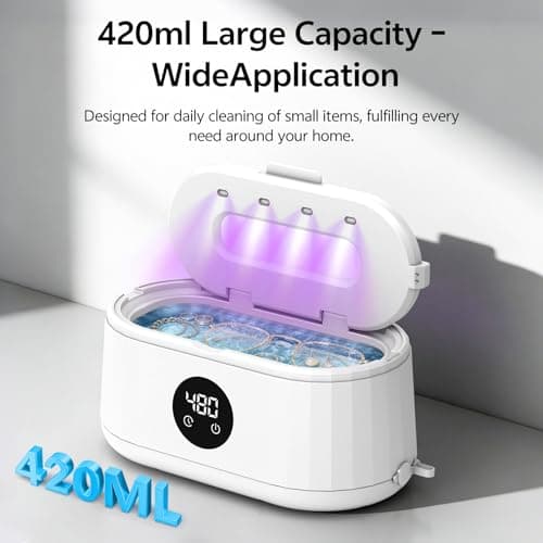 Ultrasonic Jewelry Cleaner, 50kHz Ultrasonic Cleaner Machine for Jewelry, Eyeglasses, Rings, Watch Straps, Toothbrush Heads, Dentures, Retainers, 5 Timers Cleaning Mode, 420ml 304 Stainless Steel Tank - Thumbnail 5