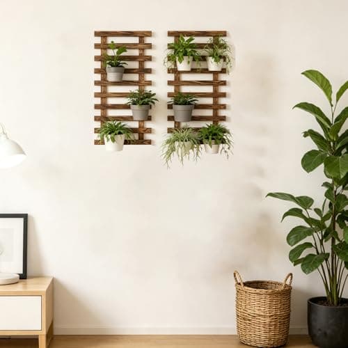 2 Pcs Wall Planter for Indoor Outdoor Plants - Wooden Wall Amounted Plant Holder for Hanging Pots, Vertical Pack Wood Garden Trellis for Climbing Plants Orchid Ivy Vine Rose Patio Home Decor, 23.62" - Thumbnail 5